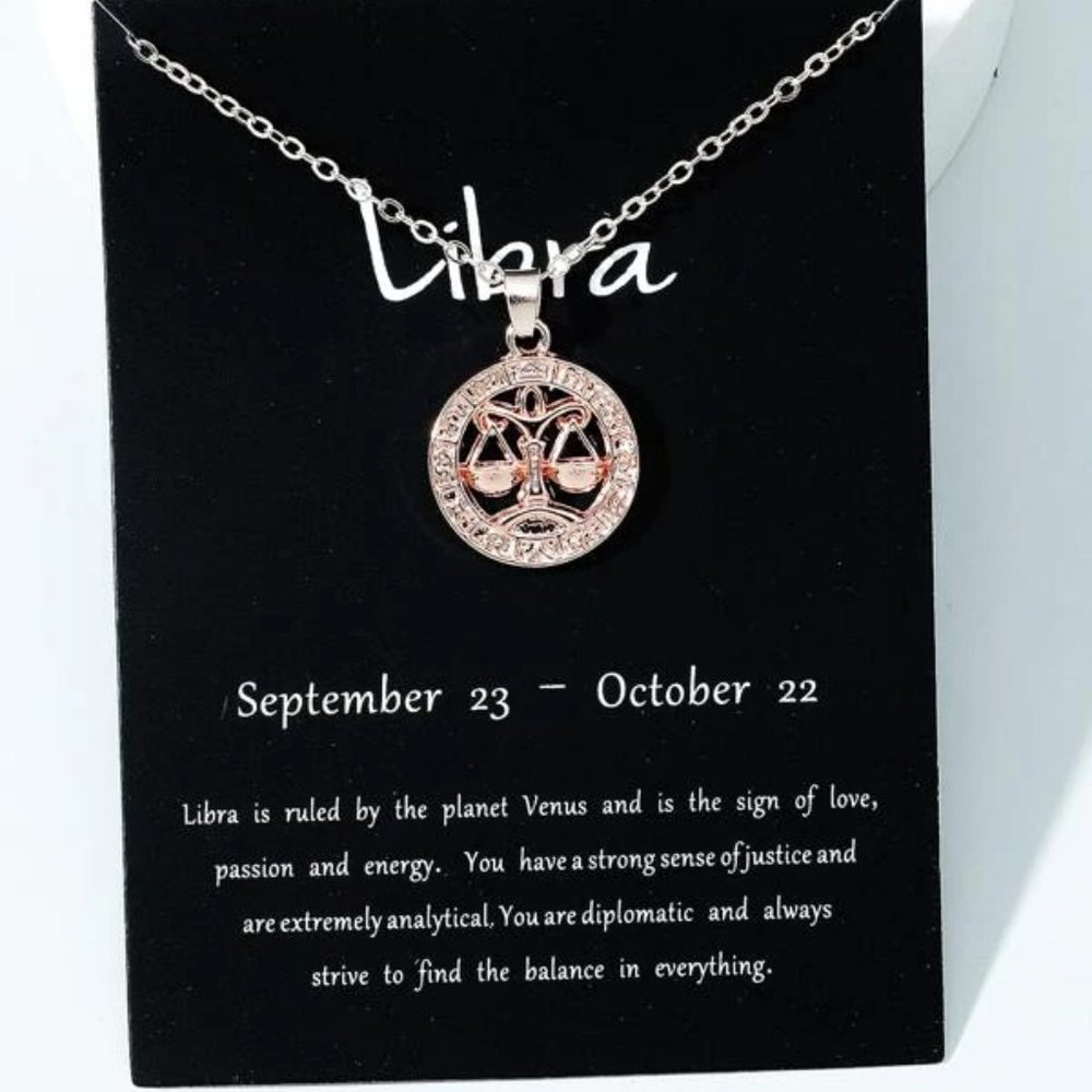 Libra Zodiac Rose Gold Necklace